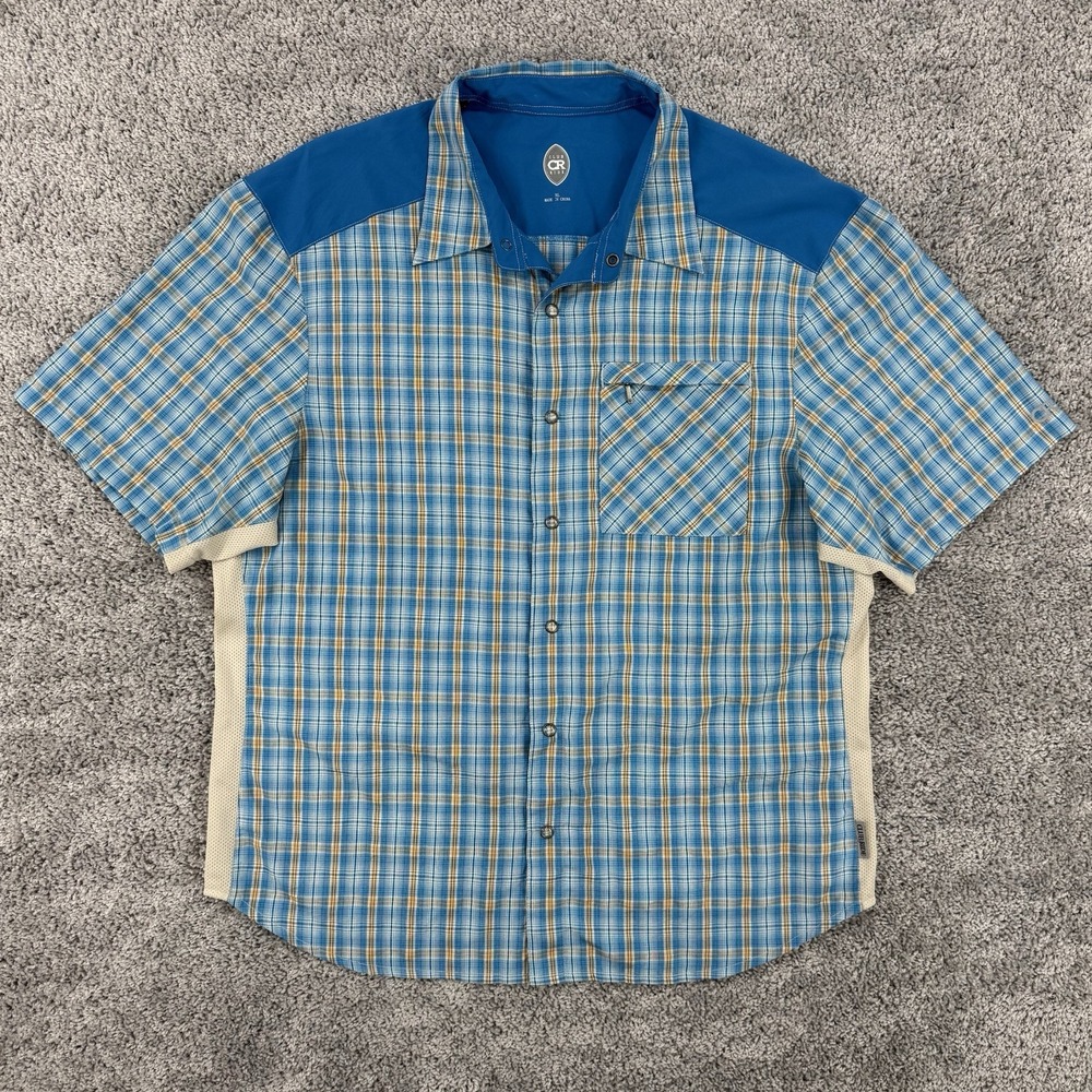 Club Ride Shirt Men's XL Plaid Short Sleeve Snap Cycling Zip Pockets Vented